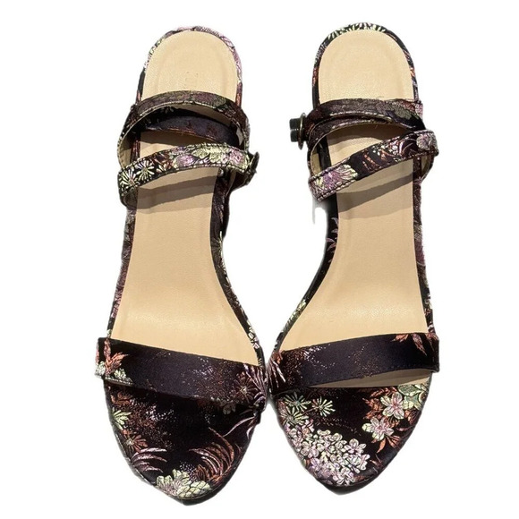 NWT Forever 21 Floral Embroidered Block  Heels Women's Size 10 Glam Black Purple - Picture 4 of 13